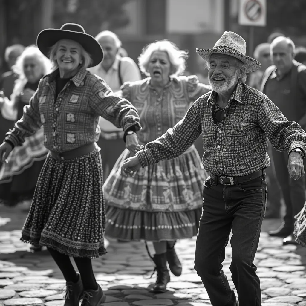Pareja mayor bailando folklore