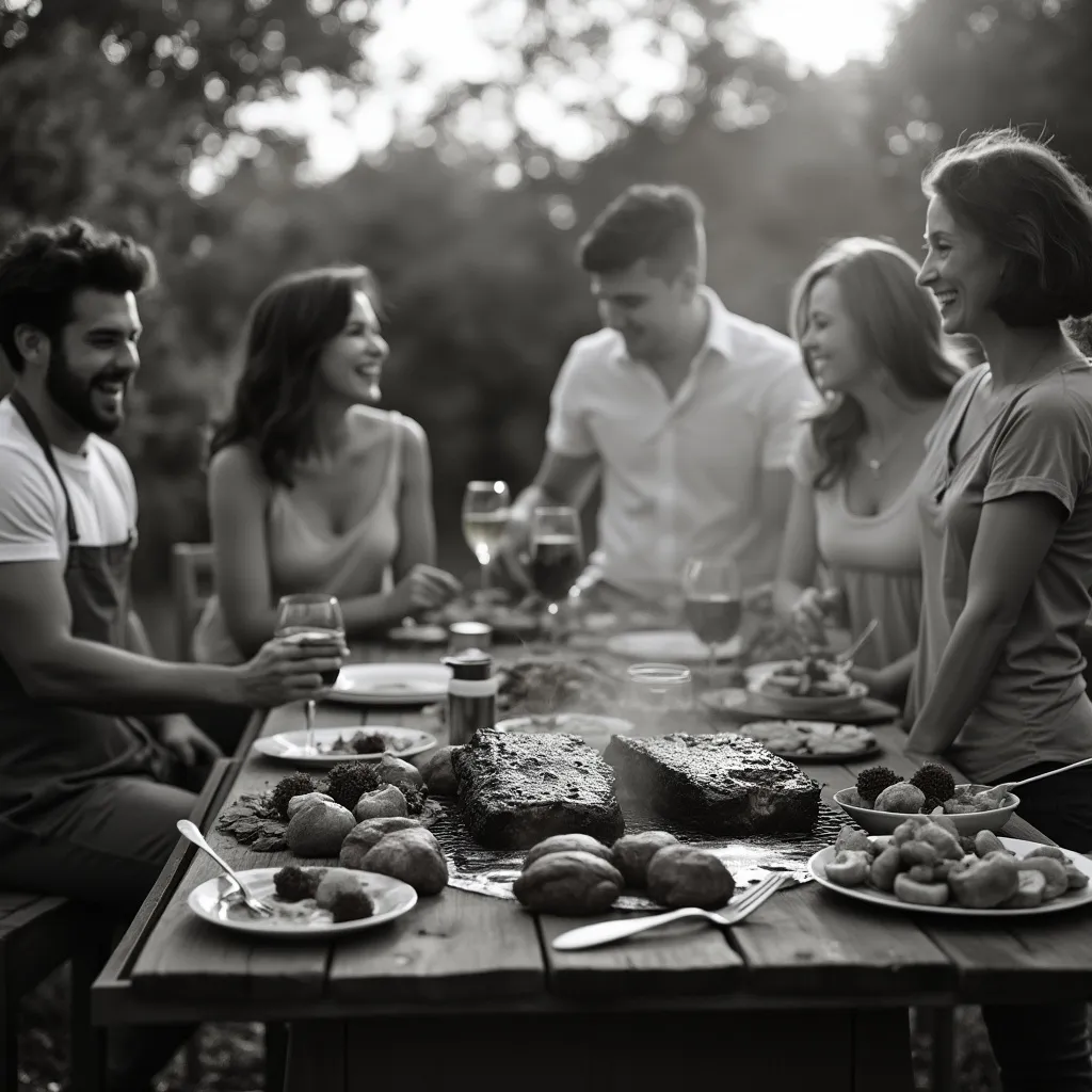Familia disfrutando de un asado