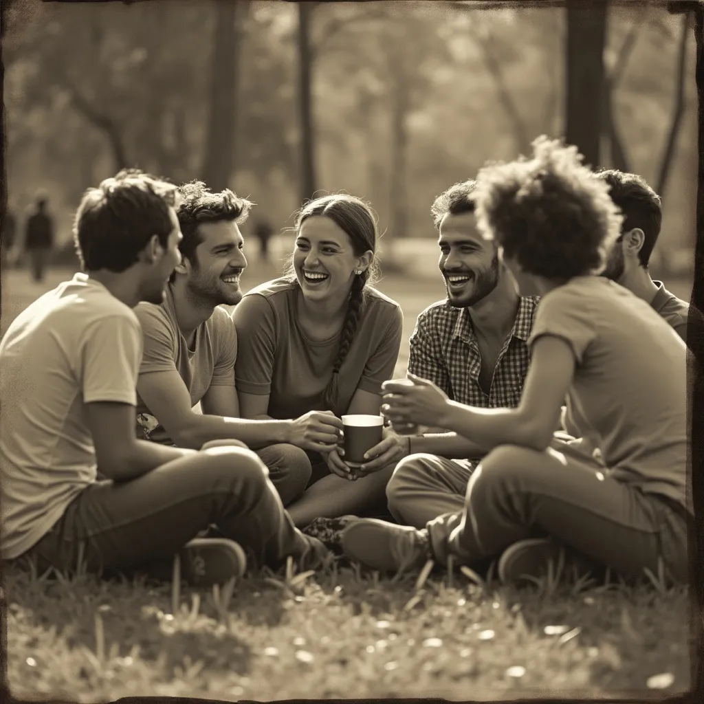 Círculo de amigos compartiendo mate